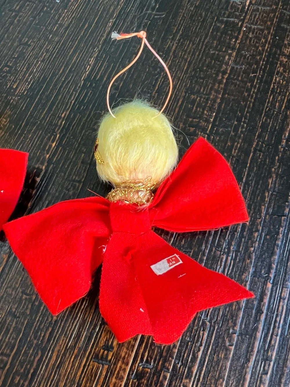 Vintage Retro Pixie Angel Girl Red Bow Christmas Ornaments Japan Lot of 2